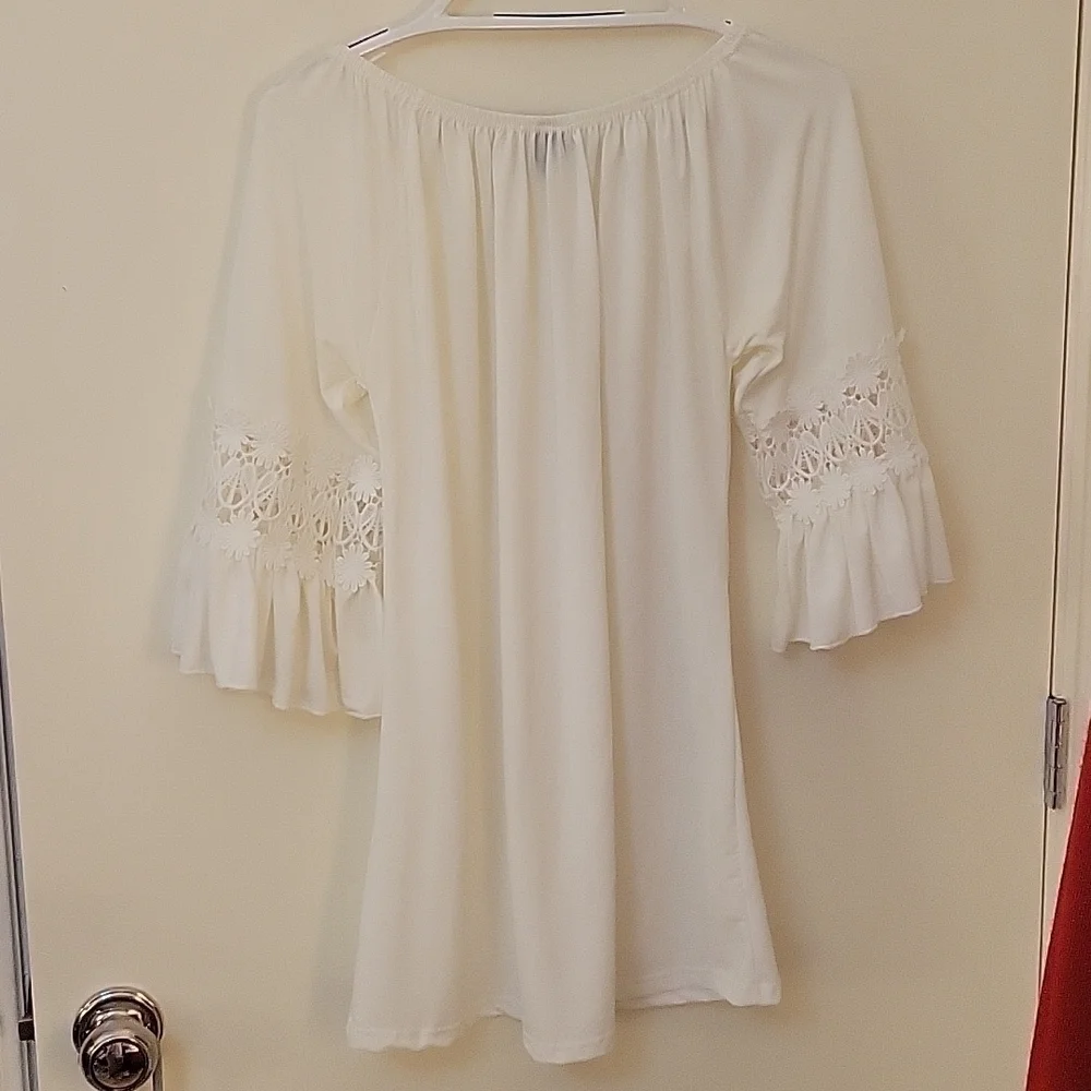 3/$30 WINWIN Romantic Winter White Off Shoulder Bell Sleeve Coquette Blouse